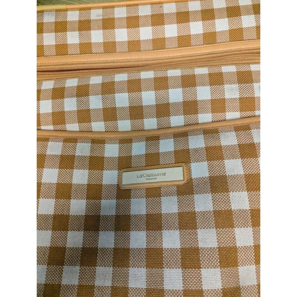 Vintage Liz Claiborne Large Gingham Suitcase Rolling Luggage Orange White